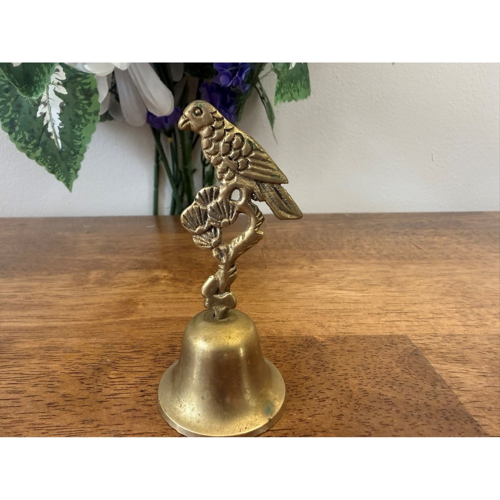 Vintage Brass Parrot Bell Ornate Bird Decor Table Bell MCM‎ Decor Holiday Gift